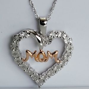 Genuine Diamond Mom Heart Necklace